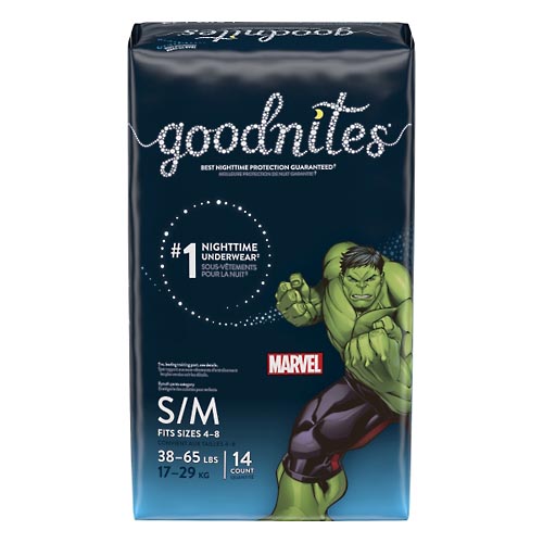 Image for Goodnites Underwear, Nighttime, Marvel, S/M (38-65 lbs), Boys,14ea from Briargrove Pharmacy & Gifts