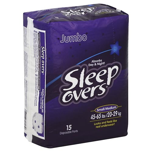 Image for Sleep Overs Disposable Pants, Size Small/Medium (45-65 lbs), Jumbo,15ea from Briargrove Pharmacy & Gifts