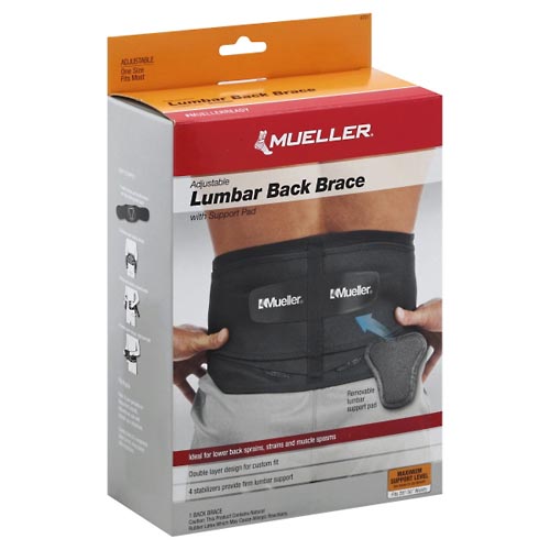 Image for Mueller Back Brace, Lumbar, Adjustable, Maximum Support Level,1ea from Briargrove Pharmacy & Gifts