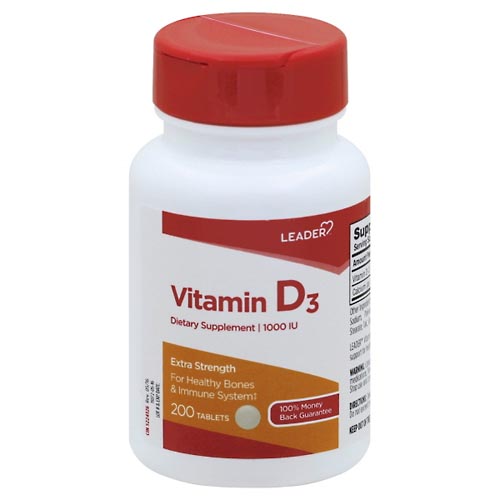 Image for Leader Vitamin D3, Extra Strength, 1000 IU, Tablets,200ea from Briargrove Pharmacy & Gifts