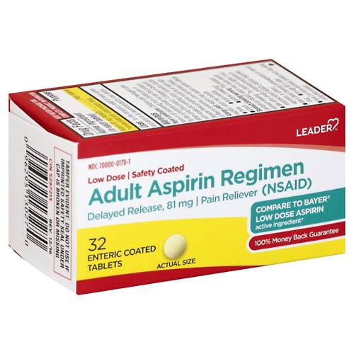 Image for Leader Aspirin Regimen, Adult, Enteric Coated Tablets,32ea from Briargrove Pharmacy & Gifts