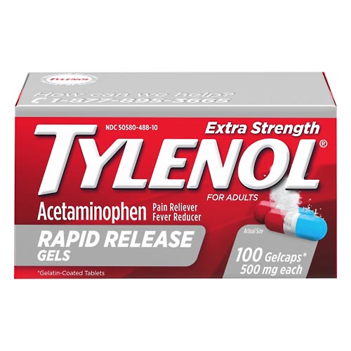 Image for Tylenol Pain Reliver/Fever Reducer, Extra Strength, For Adults, Rapid Release Gels,100ea from Briargrove Pharmacy & Gifts