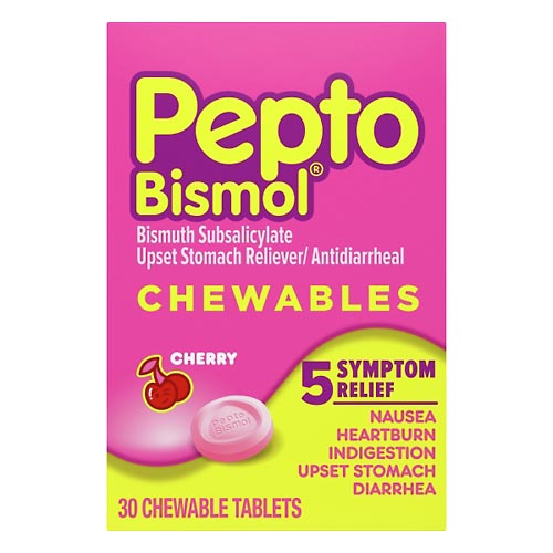 Image for Pepto Bismol Upset Stomach Reliever/Antidiarrheal, Chewable Tablets, Cherry,30ea from Briargrove Pharmacy & Gifts