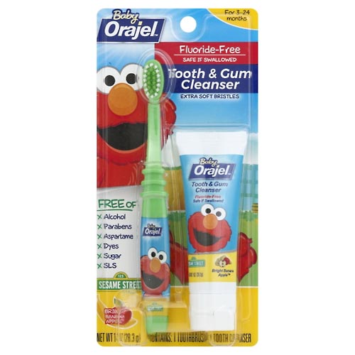 Image for Orajel Tooth & Gum Cleanser, Extra Soft Bristles, Bright Banana Apple,1 Set from Briargrove Pharmacy & Gifts
