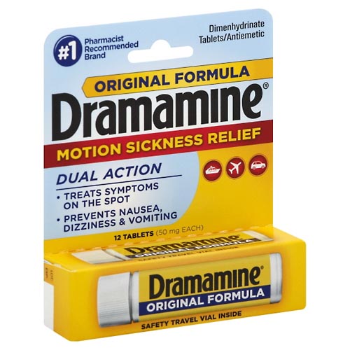 Image for Dramamine Motion Sickness Relief, Original Formula, 50 mg, Tablets,12ea from Briargrove Pharmacy & Gifts