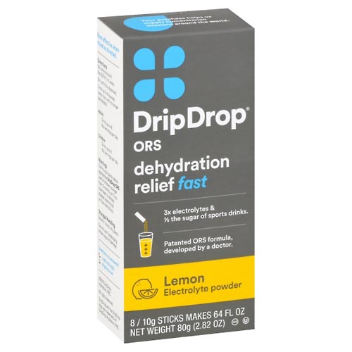 Image for Dripdrop Electrolyte Powder, Lemon, Dehydration Relief, Fast,8ea from Briargrove Pharmacy & Gifts